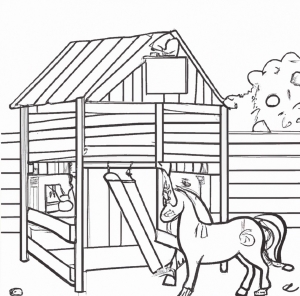 Malvorlage Pferd und Stall