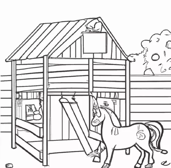 Malvorlage Pferd und Stall